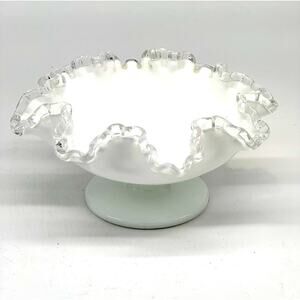 Compote Bowl Fenton Silver Crest Milk Glass Pedestal 8”W x 4”H